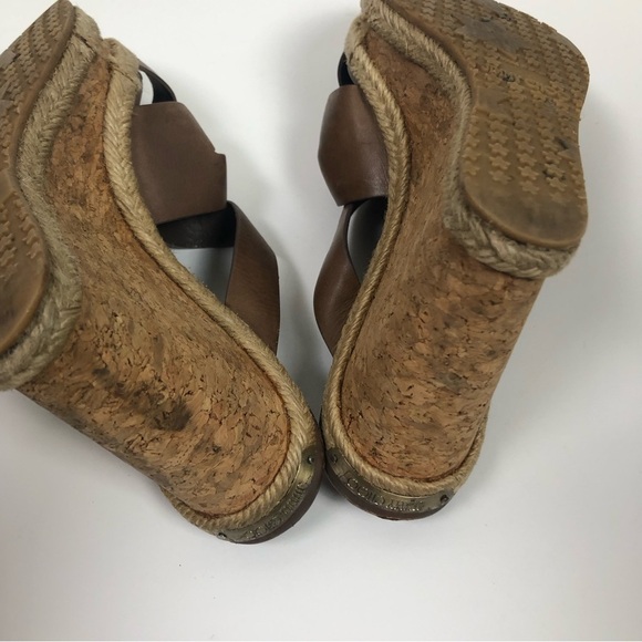 Jimmy Choo Cork Wedge 38 Heels Sandals Camel Brown Leather Strappy Shoes - Picture 9 of 10